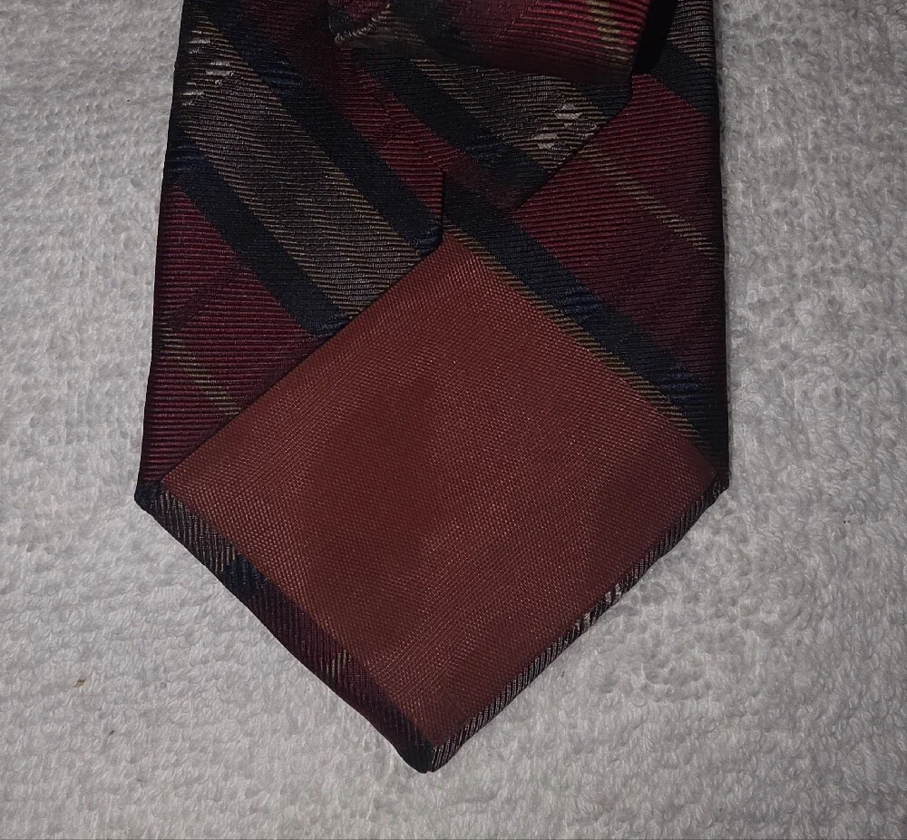 Oleg Cassini Burgundy, Navy & Brown Striped Tie